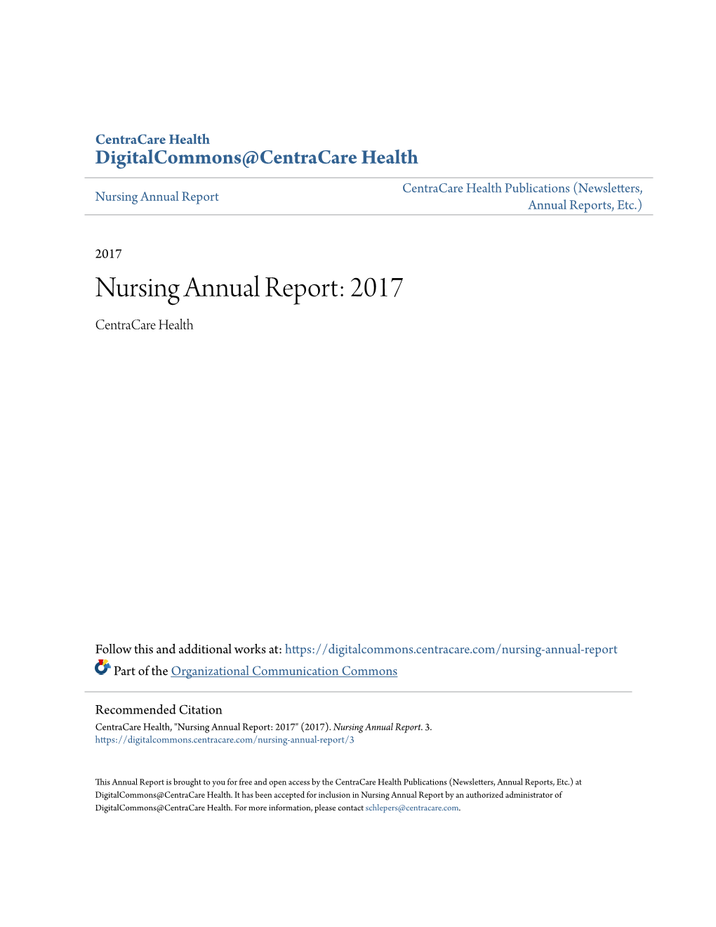 Nursing Annual Report: 2017 Centracare Health