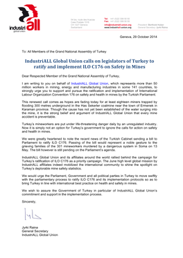 Industriall Global Union Letter to Turkish Legislators 29-10-2014[1]