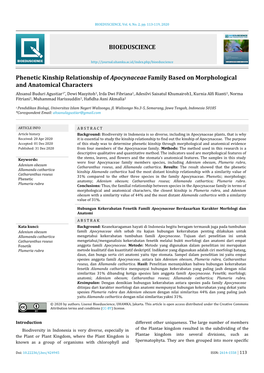 BIOEDUSCIENCE Phenetic Kinship Relationship of Apocynaceae