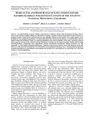 Habitat Use and Home Range of Long-Nosed Leopard Lizards (Gambelia Wislizenii) in Canyons of the Ancients National Monument, Colorado