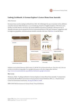 Ludwig Leichhardt: a German Explorer’S Letters Home from Australia