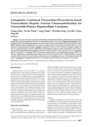 RESEARCH ARTICLE Lobaplatin Combined Floxuridine/Pirarubicin