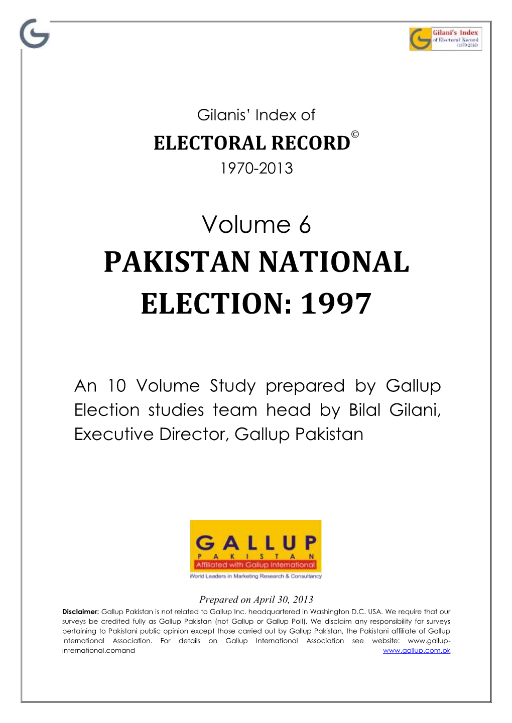 Pakistan National Election: 1997