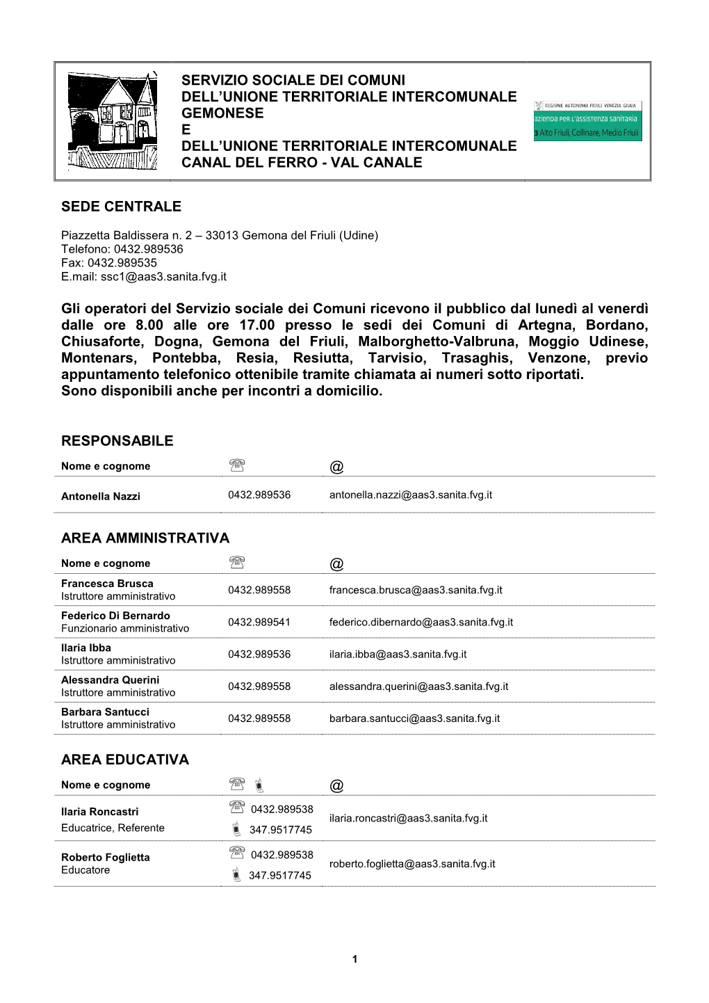 Servizio Sociale Dei Comuni Dell’Unione Territoriale Intercomunale Gemonese E