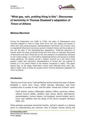 Discourses of Femininity in Thomas Shadwell's Adaptation of Timon Of