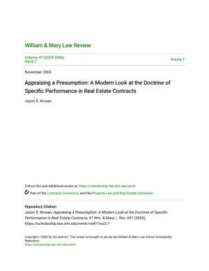 Appraising a Presumption: a Modern Look at the Doctrine of Specific Erp Formance in Real Estate Contracts