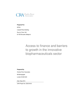 Access to Finance and Barriers to Growth in the Innovative Biopharmaceuticals Sector
