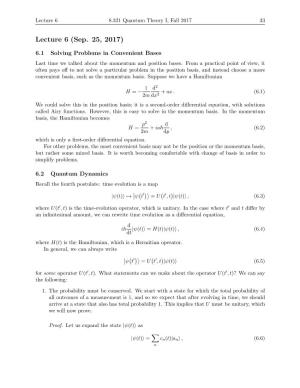 Quantum Theory I, Lecture 6 Notes