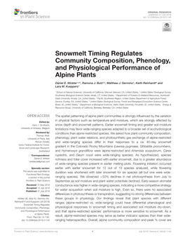 Snowmelt Timing Regulates Community Composition, Phenology, and Physiological Performance of Alpine Plants