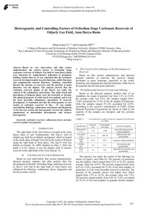 Heterogeneity and Controlling Factors of Oxfordian Stage Carbonate Reservoir of Odjarly Gas Field, Amu Darya Basin