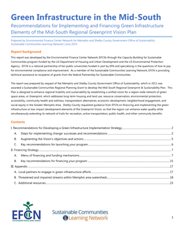 Green Infrastructure in the Mid-South Recommendations for Implementing and Financing Green Infrastructure Elements of the Mid-South Regional Greenprint Vision Plan
