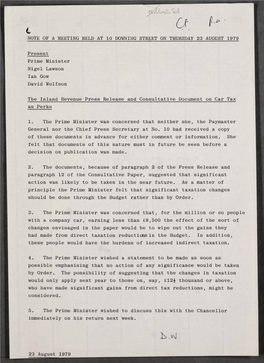 Note of a Meeting Held at 10 Downing Street on Thursday 23 August 1979