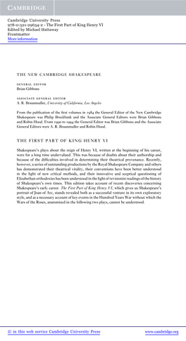 THE FIRST PART of KING HENRY VI Shakespeare's Plays About