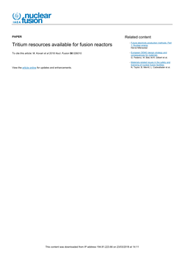 Tritium Resources Available for Fusion Reactors 1: Nuclear Energy Hervé Nifenecker