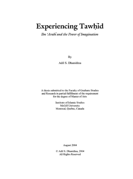 Experiencing Taw1jid