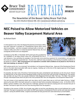 NEC Poised to Allow Motorized Vehicles on Beaver Valley Escarpment Natural Area by Richard Stark