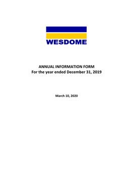 ANNUAL INFORMATION FORM for the Year Ended December 31, 2019