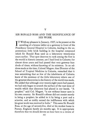 V Sir Ronald Ross and the Significance of His Work