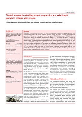 Topical Atropine in Retarding Myopia Progression and Axial Length Growth in Children with Myopia