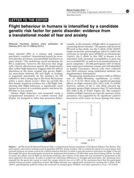 Flight Behaviour in Humans Is Intensified by a Candidate Genetic Risk Factor for Panic Disorder: Evidence from a Translational Model of Fear and Anxiety