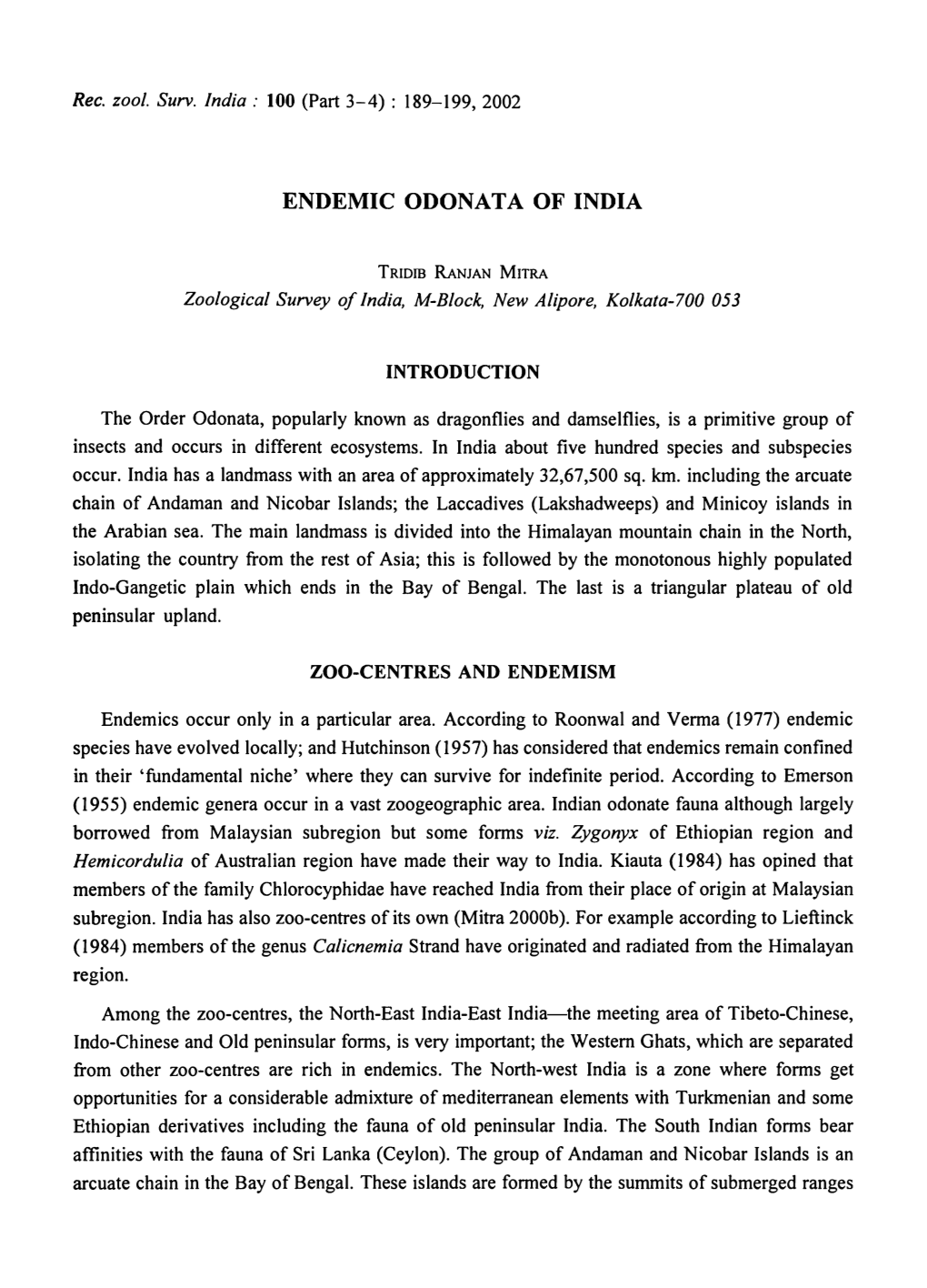 Endemic Odonata of India