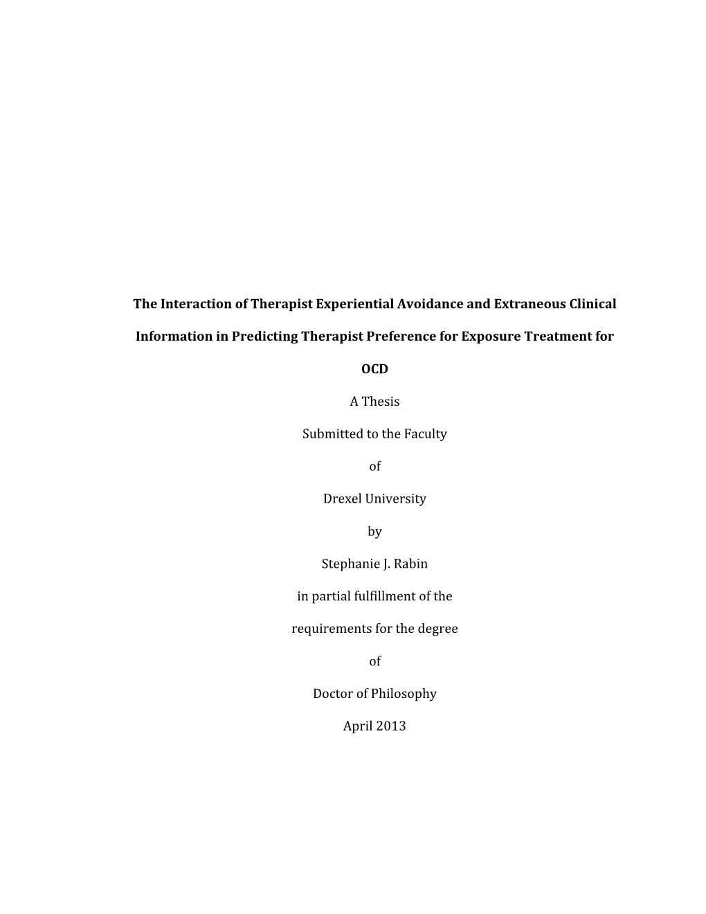 The Interaction of Therapist Experiential Avoidance and Extraneous Clinical