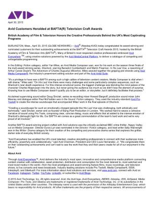 Avid Customers Heralded at BAFTA(R) Television Craft Awards