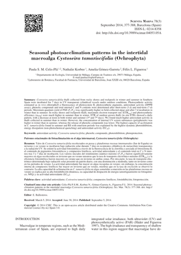 Seasonal Photoacclimation Patterns in the Intertidal Macroalga Cystoseira Tamariscifolia (Ochrophyta)