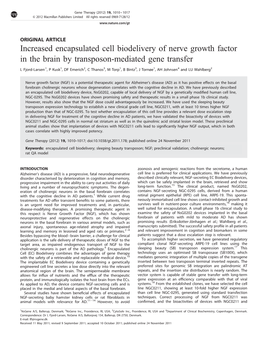 Increased Encapsulated Cell Biodelivery of Nerve Growth Factor in the Brain by Transposon-Mediated Gene Transfer