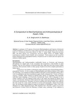 A Compendium to Marchantiophyta and Anthocerotophyta of Assam, India