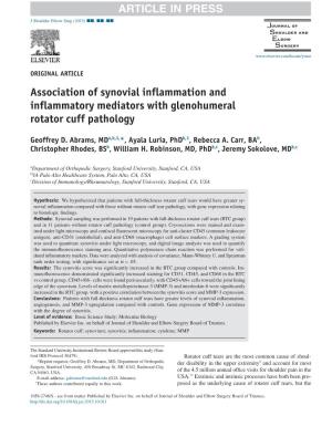 Association of Synovial Inflammation and Inflammatory Mediators with Glenohumeral Rotator Cuff Pathology