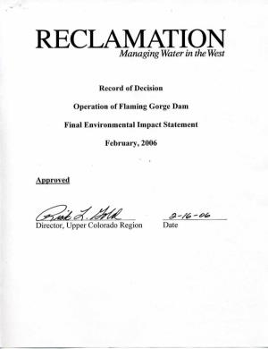 Operation of Flaming Gorge Dam Final Environmental Impact Statement