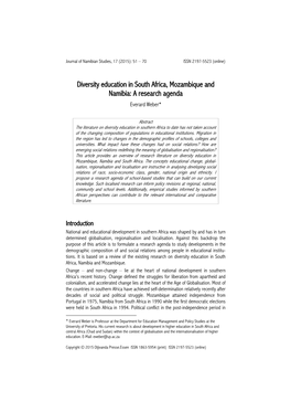 Diversity Education in South Africa, Mozambique and Namibia: a Research Agenda Everard Weber*