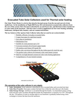 Evacuated Tube Solar Collectors Used for Thermal Solar Heating