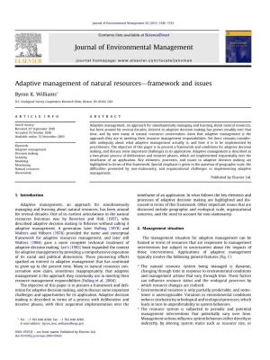 Adaptive Management of Natural Resources-Framework and Issues