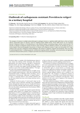 Outbreak of Carbapenem-Resistant Providencia Rettgeri in a Tertiary Hospital