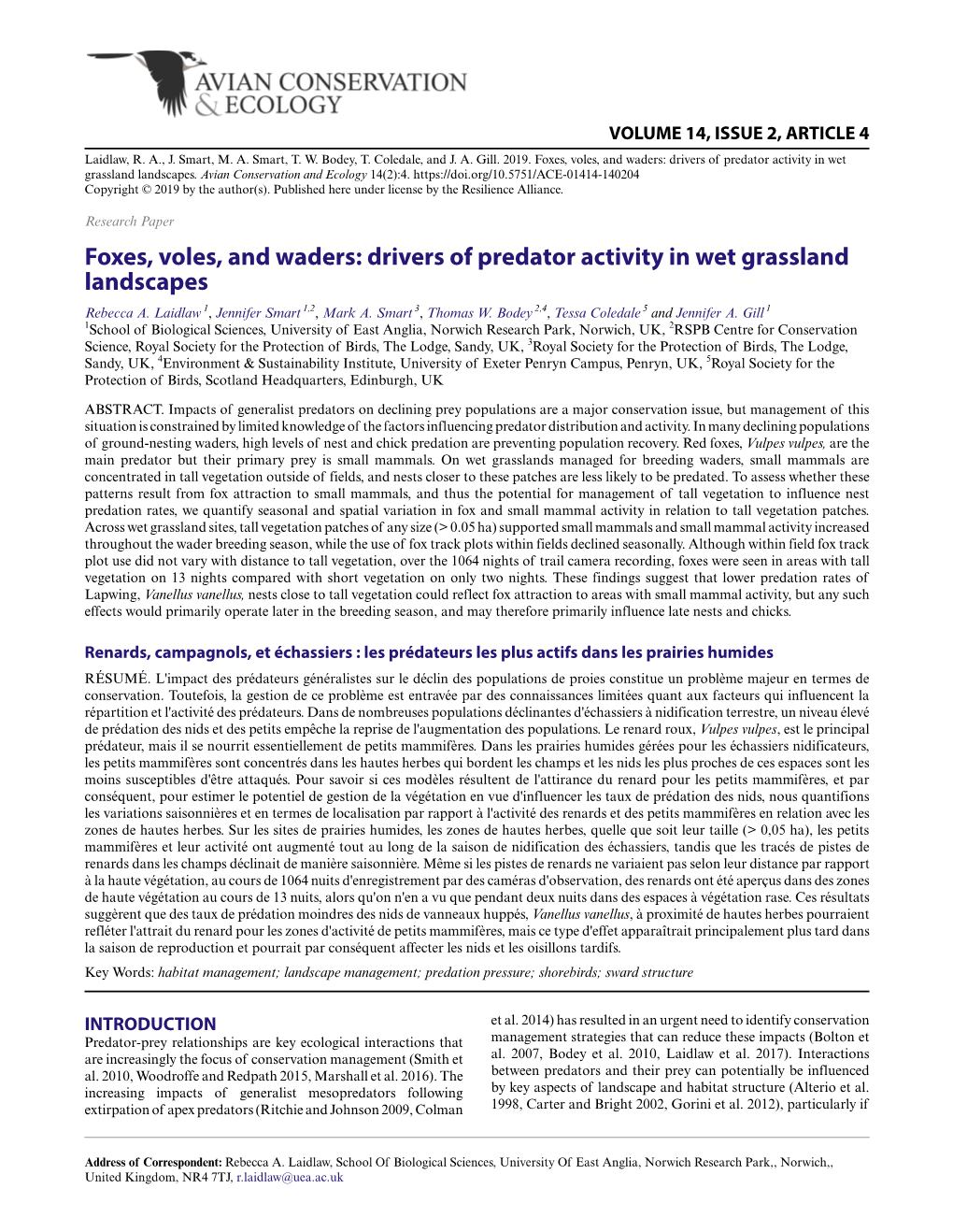 Foxes, Voles, and Waders: Drivers of Predator Activity in Wet Grassland Landscapes