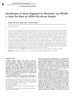 Identification of Genes Regulated by Memantine and MK-801 in Adult Rat Brain by Cdna Microarray Analysis