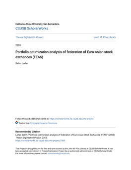Portfolio Optimization Analysis of Federation of Euro-Asian Stock Exchances (FEAS)