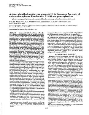 A General Method, Employing Arsenazo III in Liposomes, for Study Of