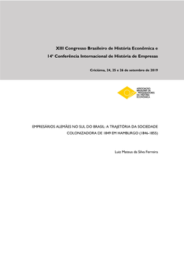 XIII Congresso Brasileiro De História Econômica E 14A Conferência Internacional De História De Empresas