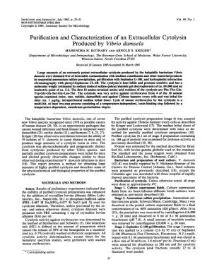 Purification and Characterization of an Extracellular Cytolysin Produced by Vibrio Damsela MAHENDRA H
