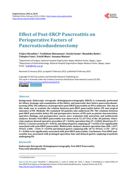 Effect of Post-ERCP Pancreatitis on Perioperative Factors of Pancreaticoduodenectomy