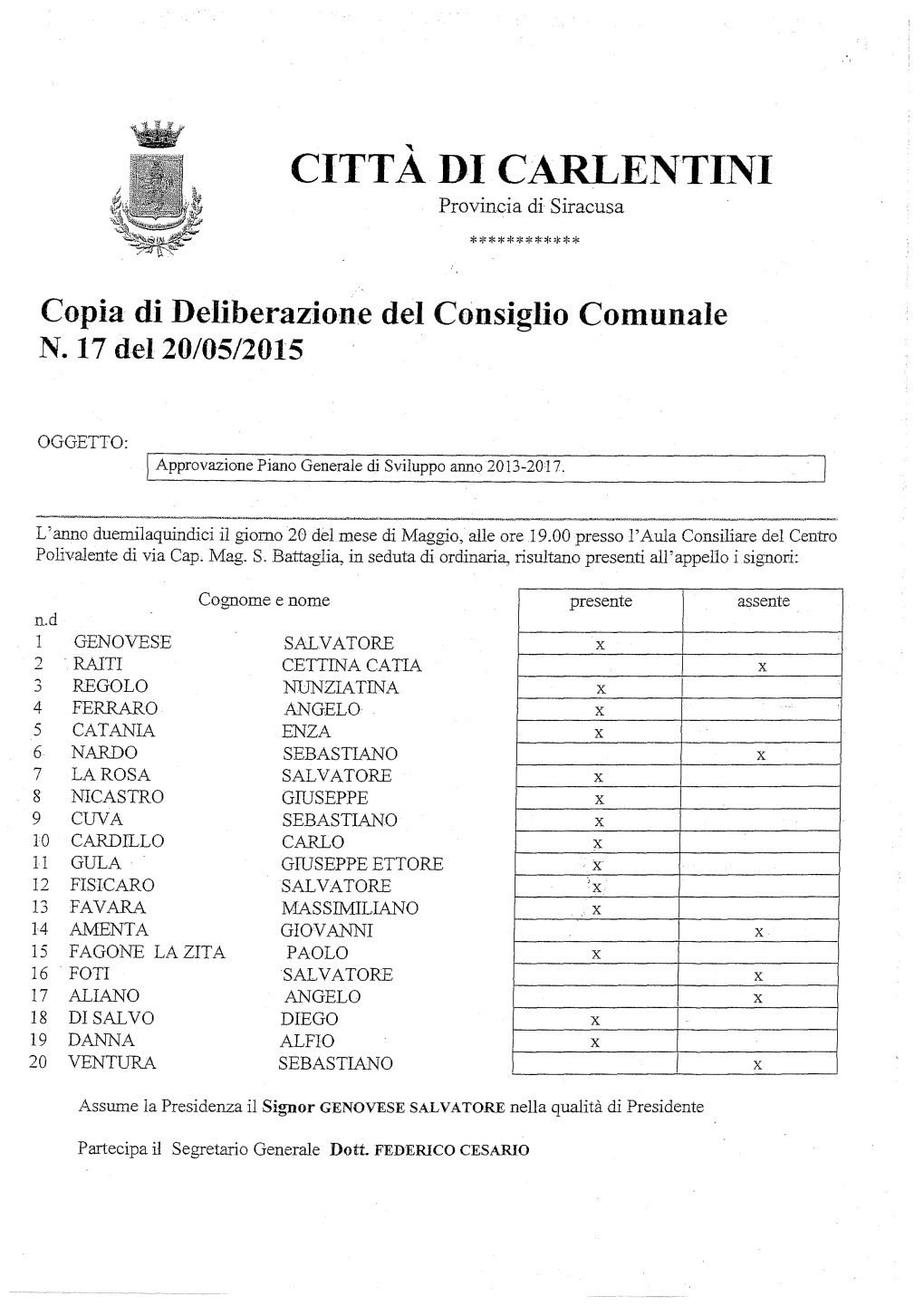 Delibera Di C.C N. 17 Del 20/05/2015