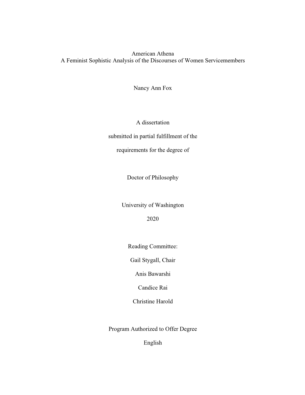 American Athena a Feminist Sophistic Analysis of the Discourses of Women Servicemembers