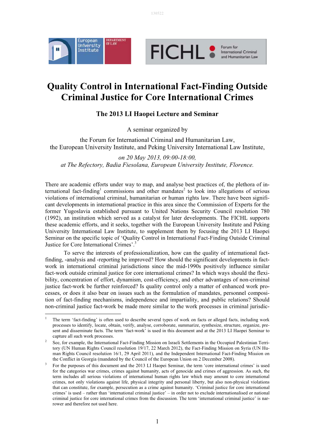 Quality Control in International Fact-Finding Outside Criminal Justice for Core International Crimes