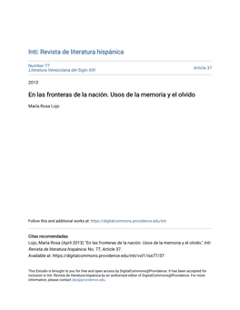 En Las Fronteras De La Nación. Usos De La Memoria Y El Olvido