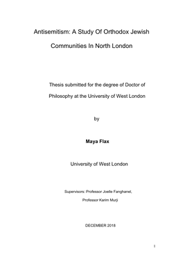 Antisemitism: a Study of Orthodox Jewish Communities in North London