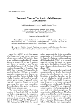 Taxonomic Notes on Two Species of Cleidiocarpon (Euphorbiaceae)