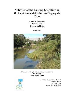 A Review of the Existing Literature on the Environmental Effects of Wyangala Dam
